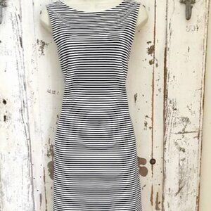 Theory Mivrill navy/ivory striped sleeveless shift dress sz P